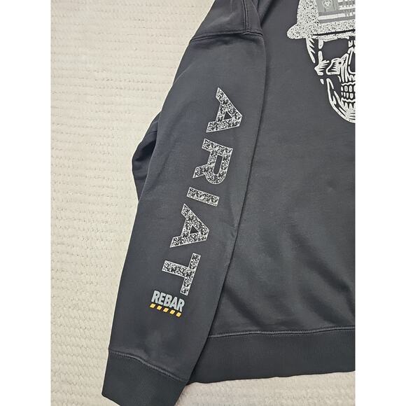 Ariat Rebar Sweatshirt Mens 2X Black Hooded Skeleton Graphic On Back - Picture 5 of 10